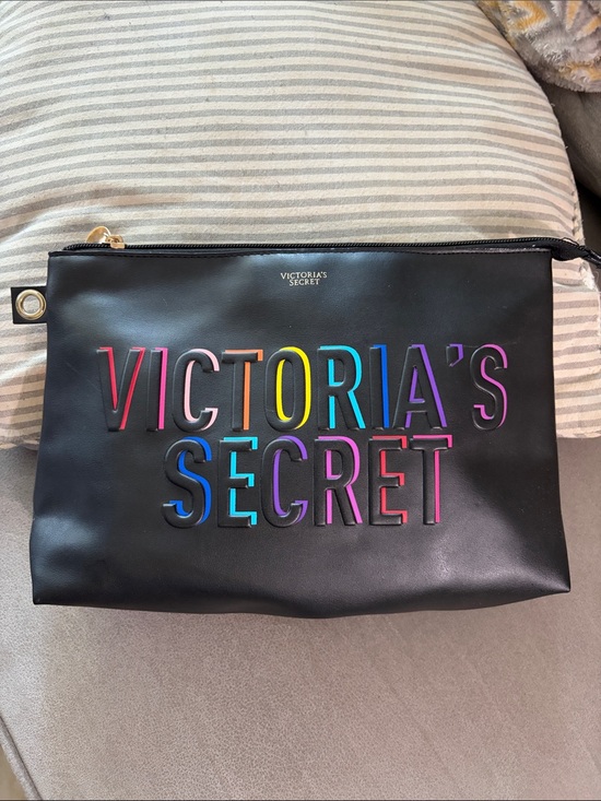 Victoria's Secret Handbags - Victoria's Secret Black Cosmetic Pouch with Rainbow Lettering